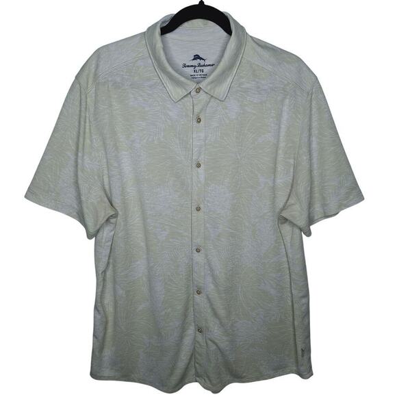 Tommy Bahama Camp Shirt XL Neutral Hibiscus Tencel Button Front Short Sleeve - Picture 1 of 7